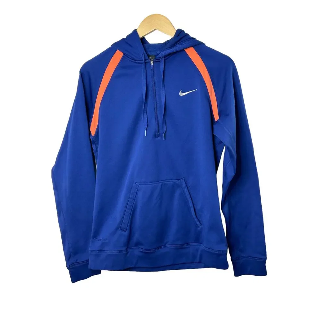 Nike Therma-Fit Blue & Coral 1/4 Zip Hooded Sweatshirt Women's Medium - Picture 1 of 10